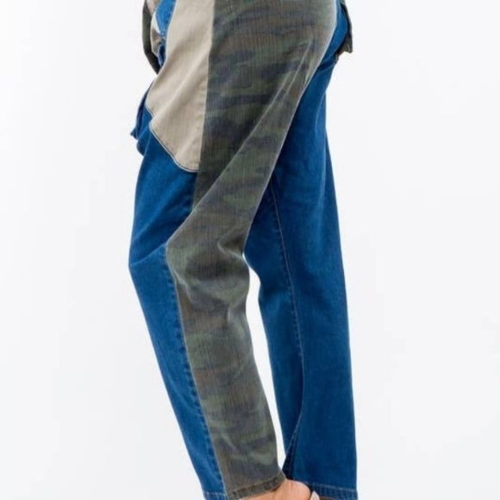 Callie Trifecta: Mixed Denim Khaki Camo Cargo Harem Jeans - Picture 10 of 17